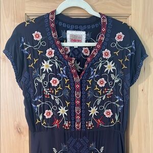 Johnny Was Black Dress with Multicolor Embroidery